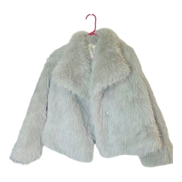 Faux Fur Short Jacket Womens Size Medium Gray Relaxed Fit Long Sleeve - Picture 1 of 6